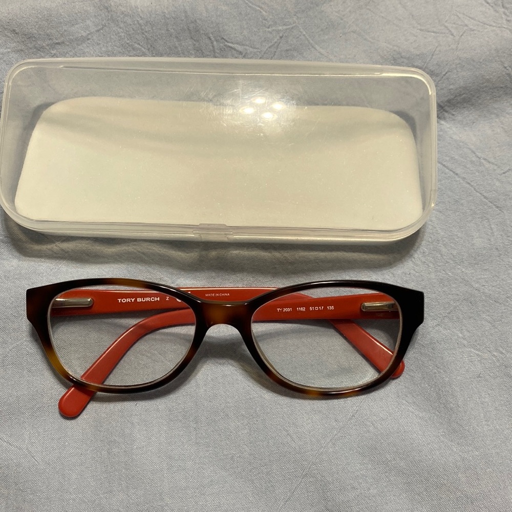 Tory Burch Tortoiseshell and Red Cat-Eye Glasses